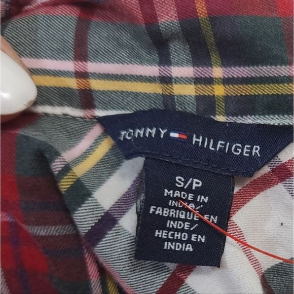 Tommy Hilfiger plaid red green white ruffle button down long sleeve blouse small - Picture 13 of 13